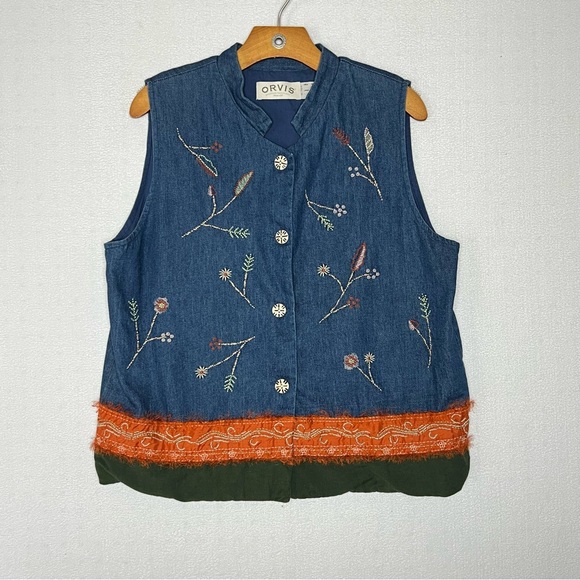 Orvis Jackets & Blazers - Orvis Embroiderd Jean Vest Button Up Vest Size L